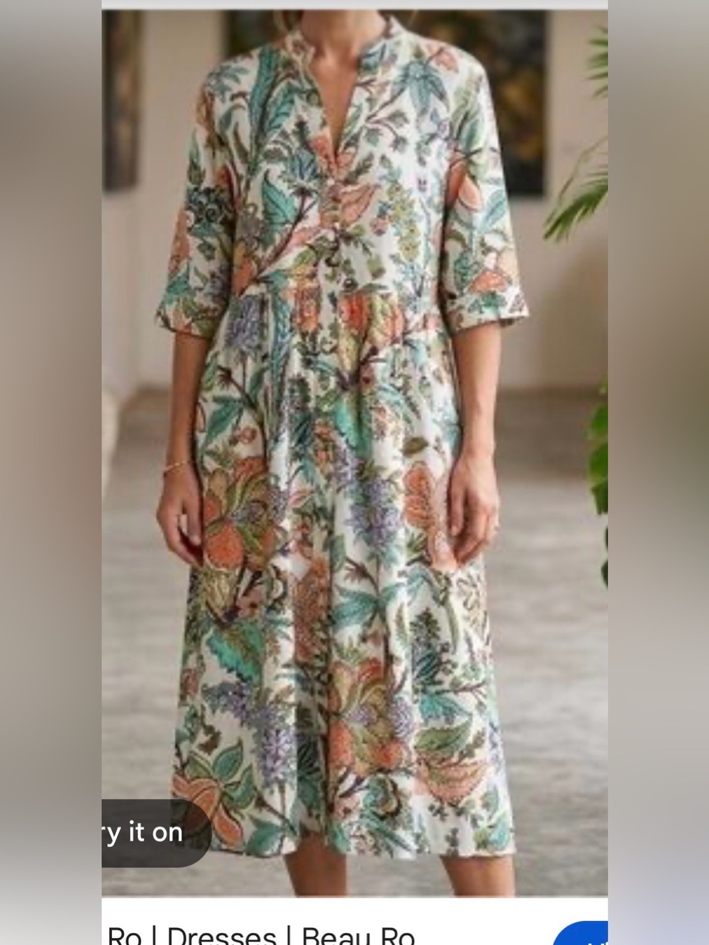 Perfect Beau & Ro tropical floral Button Down Shirt dress midi large 💯 cotton